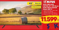 ALTUS AL43 FHD 6523 FULL HD 43' 109 EKRAN UYDU ALICILI ANDROİD SMART LED TV AKILLI TELEVİZYON